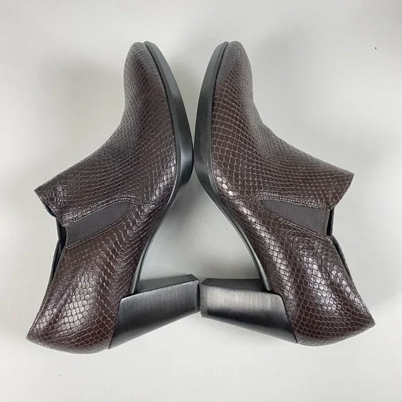 Ecco Danish Design Snake Embossed Leather Heel Bootie Brown Women's 39 US 8/8.5 - Picture 10 of 12